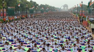 Yoga masse beim Rajpath